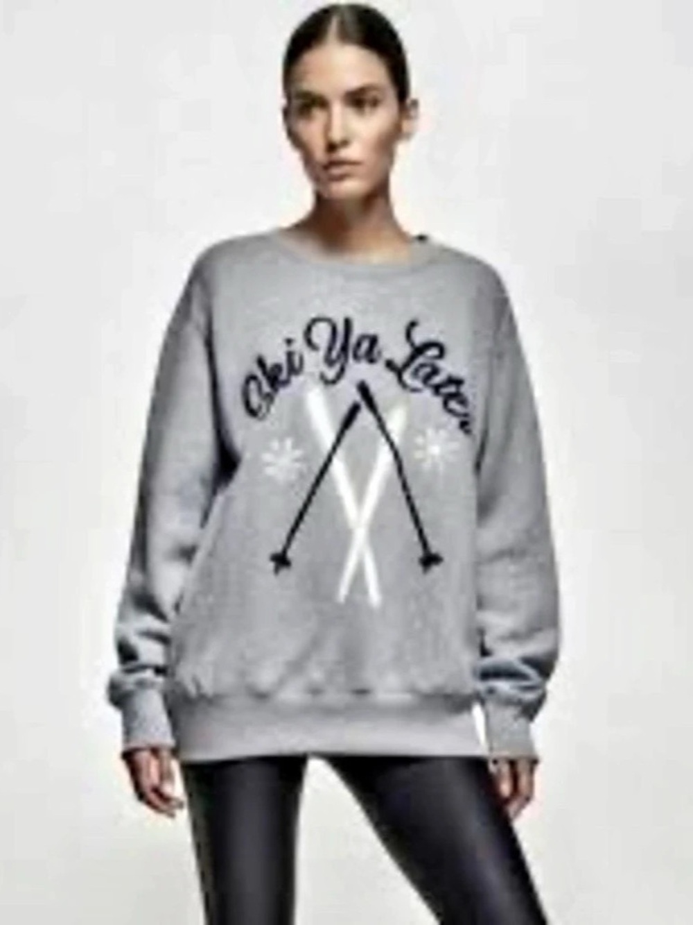 Wildfox Ski Ya Later Sweatshirt Ski Graphic Sweatshirt Gray Large